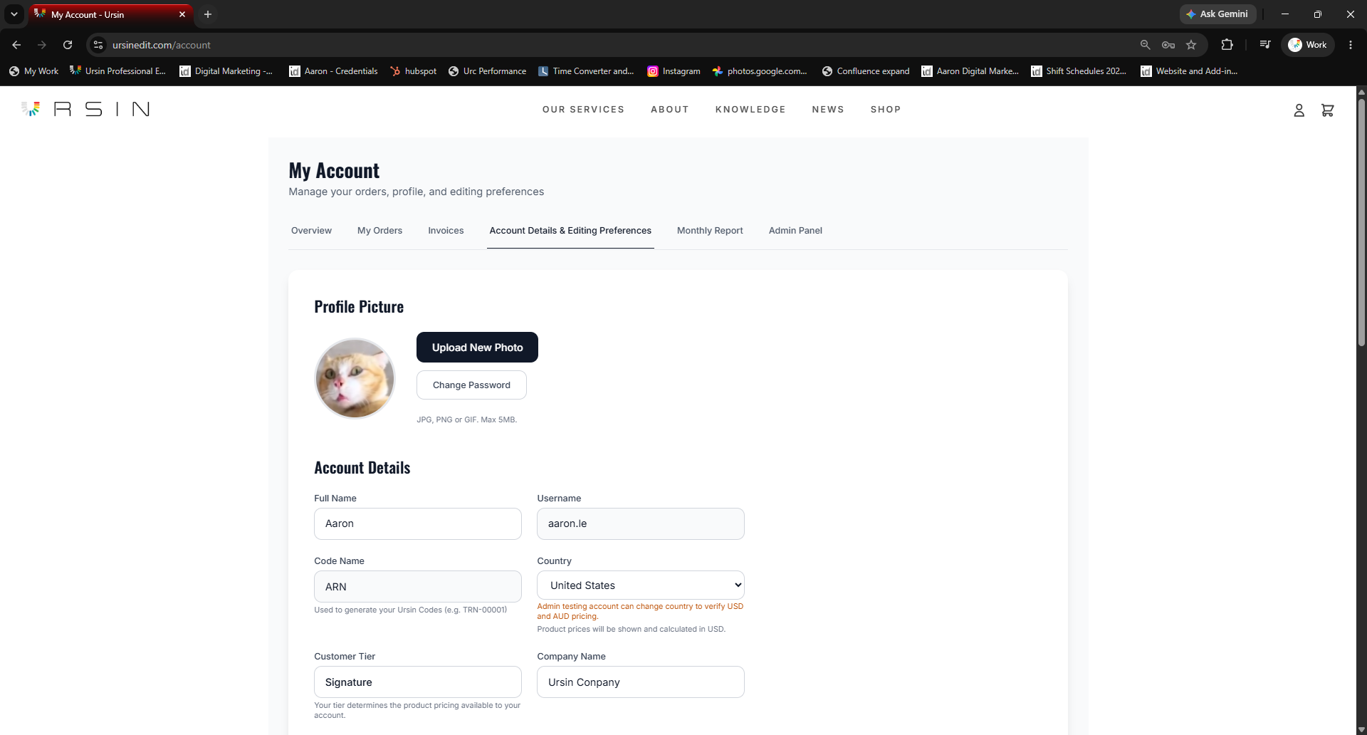 Customer and company information