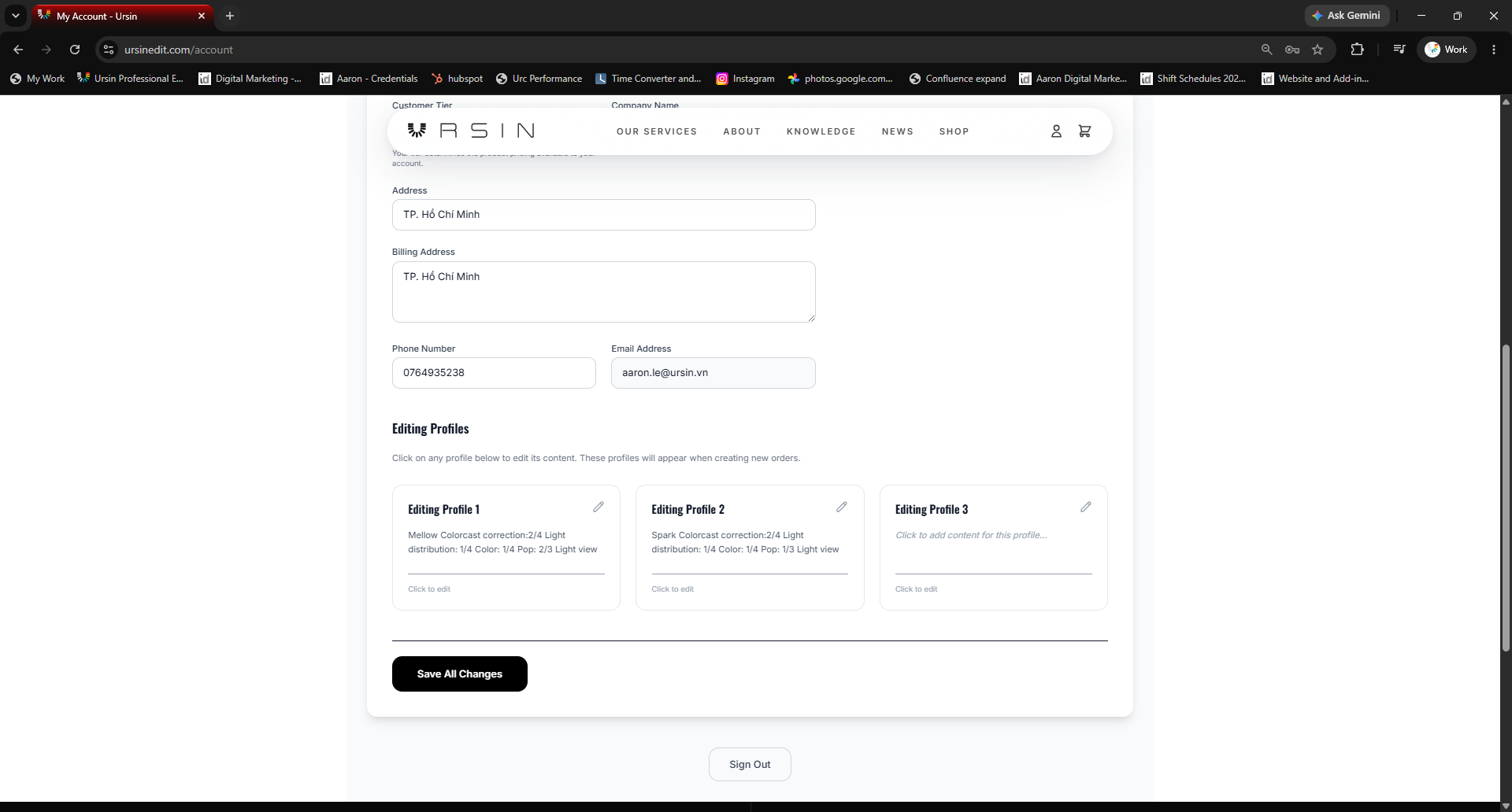 Billing address and editing preferences