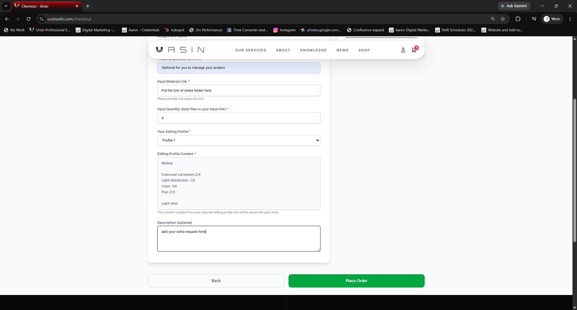 Select an Editing Profile and add project instructions