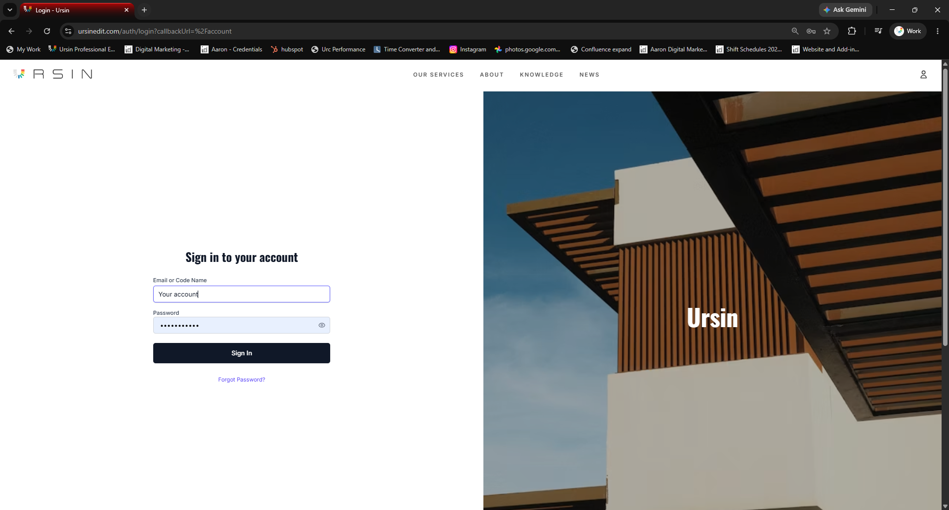 Sign in with your registered Ursin account