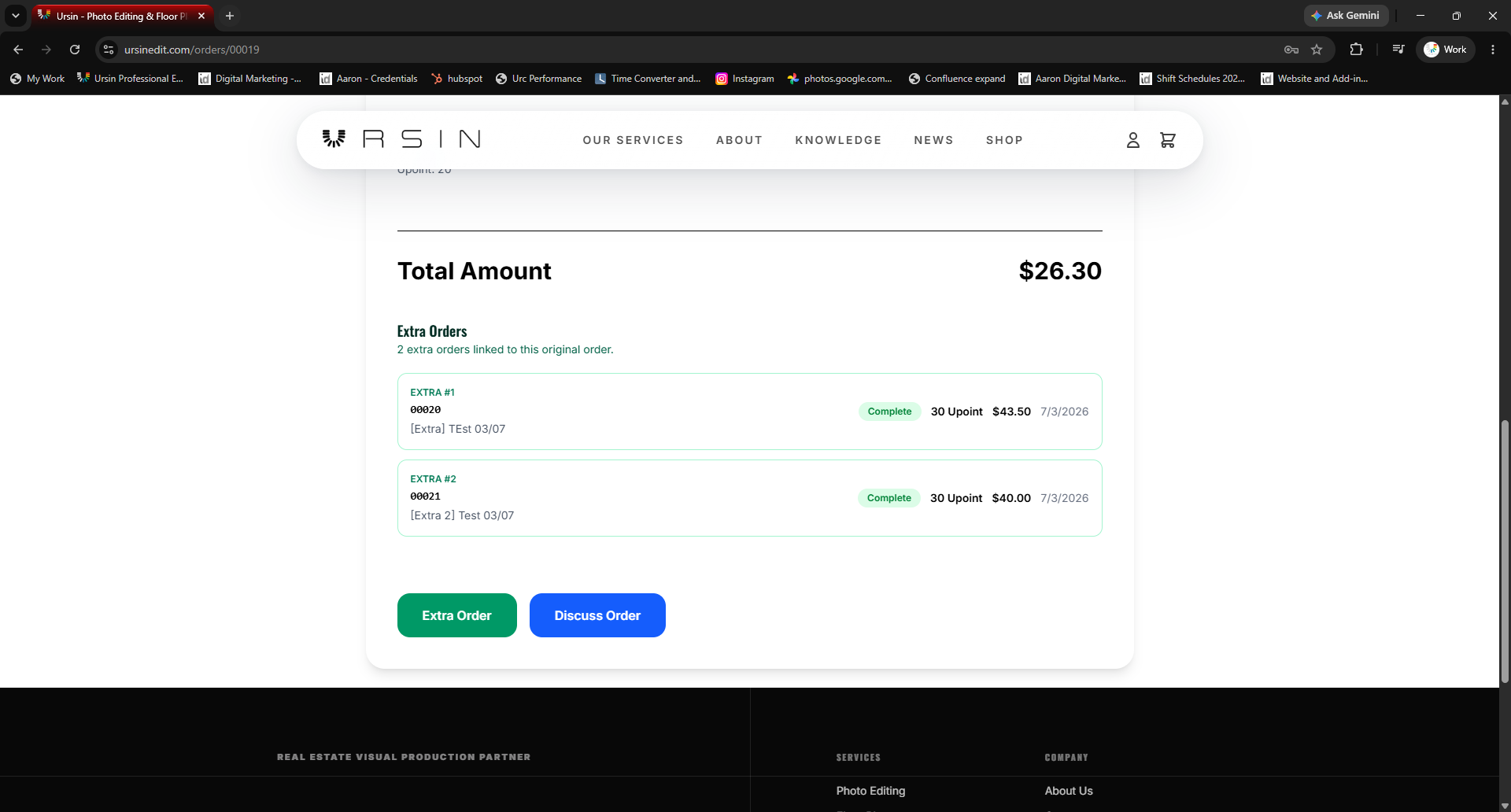 Order actions and remaining project details