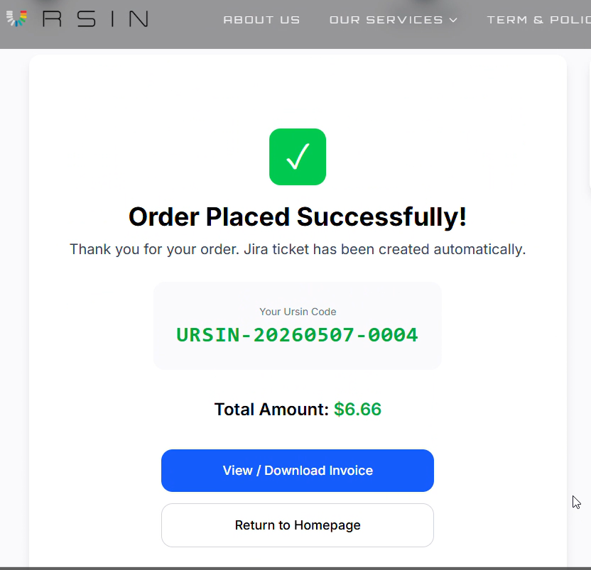 Order placed successfully